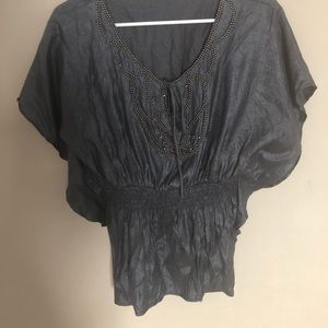 Beaded charcoal gray fancy shirt